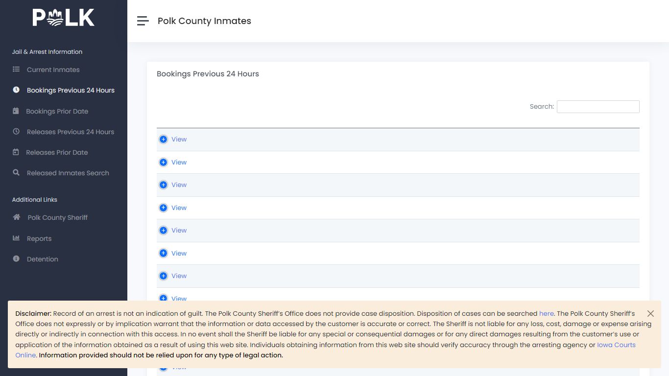 Bookings Previous 24 Hours - Polk Inmates - Polk County Iowa