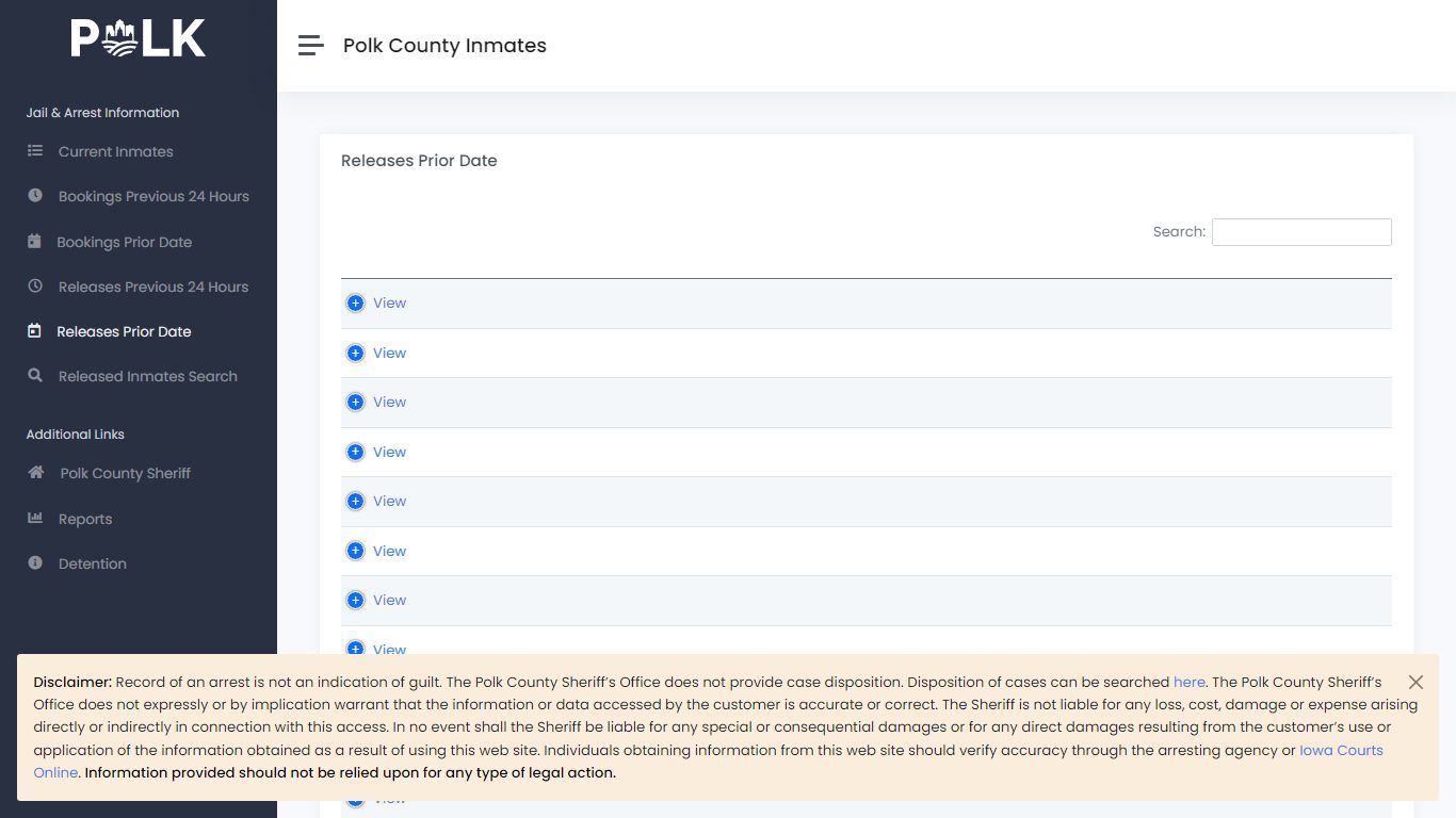 Releases Prior Date - Polk Inmates - Polk County Iowa